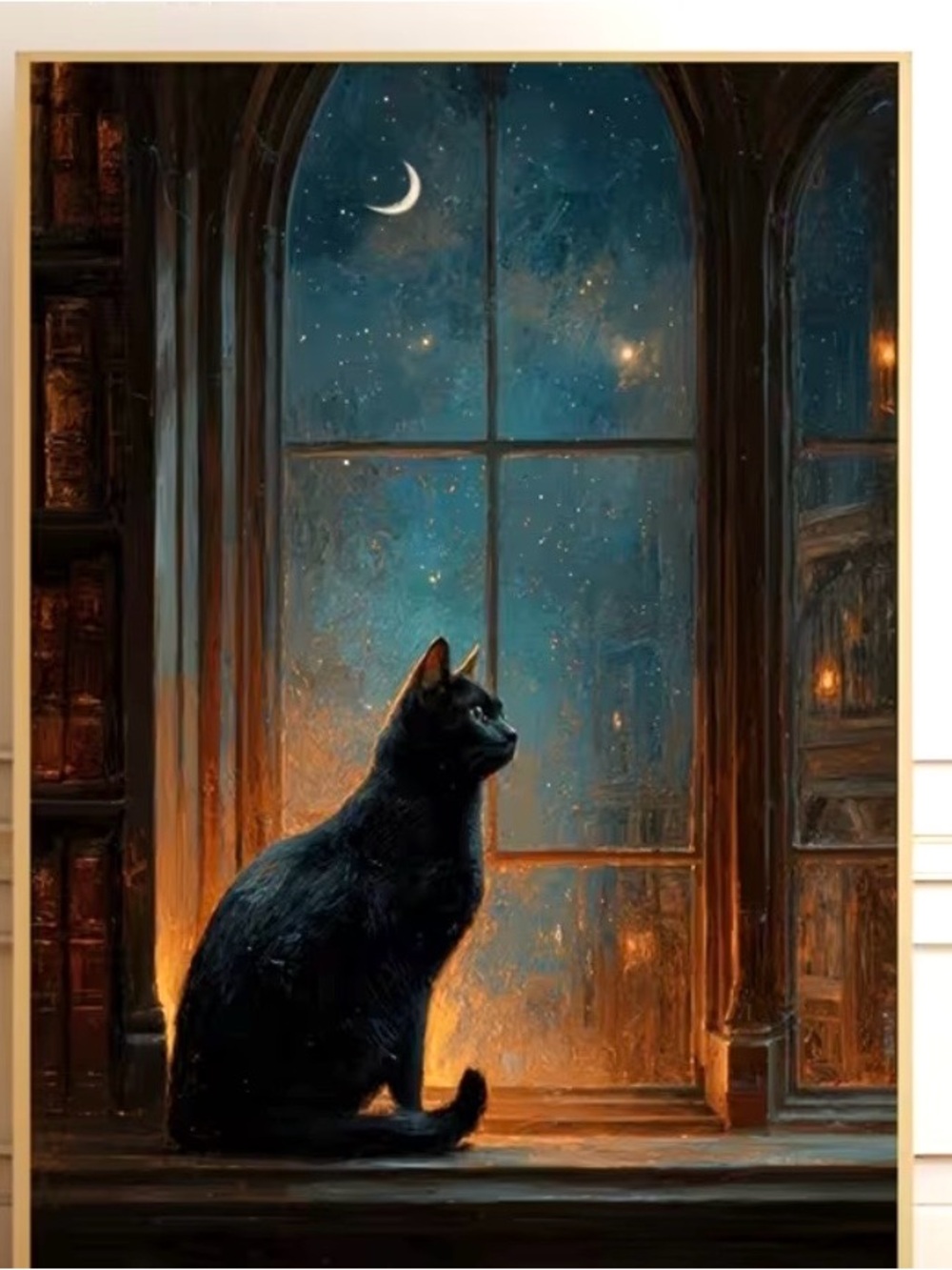 Black Cat Night Window Pet Poster - Unbranded